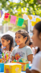 Wall Mural - Children smiling and playing at an outdoor event