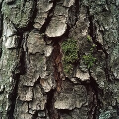 Wall Mural - Rough tree bark with moss growing between the grooves. 