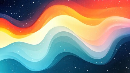 Wall Mural - Vibrant abstract waves in warm and cool tones against a starry background.