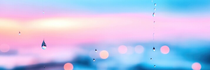 Wall Mural - Colorful raindrops on a glass surface reflecting a beautiful gradient background.