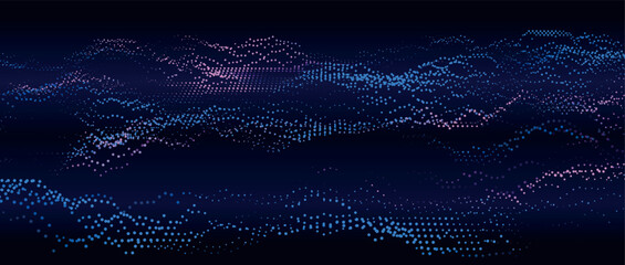 Wall Mural - digital dynamic wave of particles and lines. abstract blue futuristic background. big data visualiza