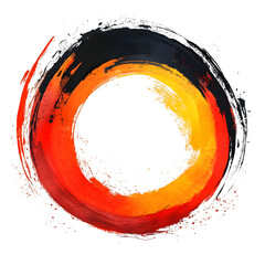 Leinwandbilder - Dynamic circle with vibrant orange and black brushstrokes creates a striking frame on a transparent background, adding a bold touch to designs