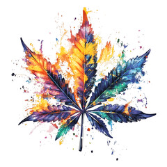Aufkleber - Lively cannabis leaf artwork with vibrant splashes, fusing nature and creativity against a transparent backdrop
