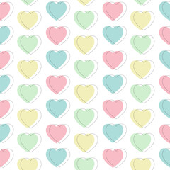 Wall Mural - Heart seamless pattern.Love repeat pattern with colorful pastel cute hearts isolated on white background.Vector graphic illustration wallpaper for valentine, wedding, anniversary, birthday.