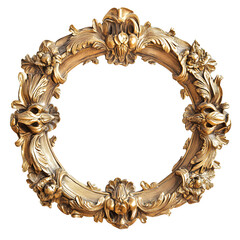Poster - Oval baroque picture frame with golden floral ornaments, featuring a transparent background for easy integration into designs