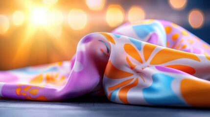 Aufkleber - Colorful Silk Fabric with Vibrant Floral Patterns Draped Softly