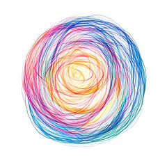 Aufkleber - Intertwined colorful scribbles form a captivating abstract circular design, radiating energy and creativity on a transparent background