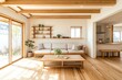 © Herlita - Modern Minimalist Living Room With Wooden Beams and Floors