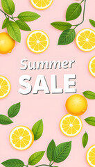 Wall Mural - Summer sale with fresh lemon pattern on a bright color background flat lay, flat design