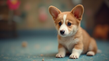 Wall Mural - A small brown and white dog laying on the floor