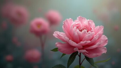 Sticker - A single pink flower with green leaves in the background