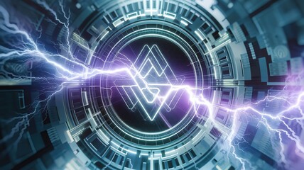 Wall Mural - dynamic electricity flow visual with bright arcs of lightning and a digital energy grid design in th