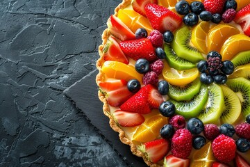 Wall Mural - A colorful fruit pie with strawberries, blueberries, and kiwis