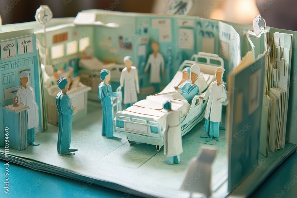 Intricate Paper Model Depicting a Hospital Scene with Medical Staff ...