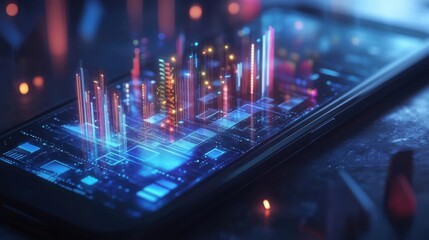 Wall Mural - digital smartphone interface with colorful data visualization elements