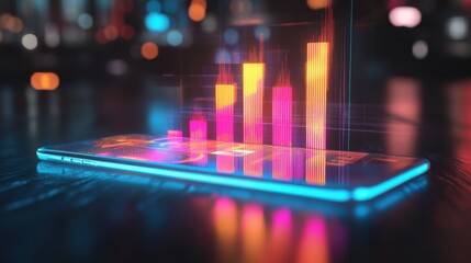 Wall Mural - vibrant data visualization on smartphone with colorful graphs