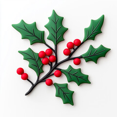 Wall Mural - Plasticine Holly Berries with Green Leaves and Red Berries