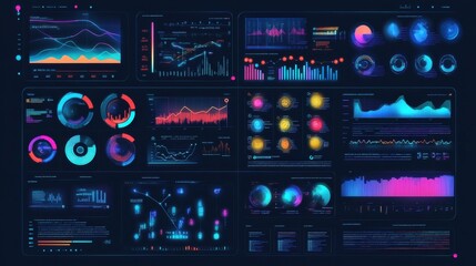 Wall Mural - colorful data visualizations and analytics dashboard interface