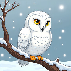 Wall Mural - a majestic white owl perched on a snow laden branch in a winter wonderland, digital art of nature il