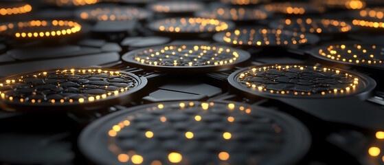 Abstract Futuristic Technology Background with Illuminated Circular Panels