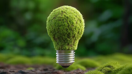 Wall Mural - A creative light bulb design featuring a lush, green moss texture, symbolizing eco-friendliness and innovation in sustainability.