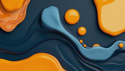 Fototapete - A vibrant abstract design featuring swirling blue and orange paint on a dark background, creating a dynamic visual flow.