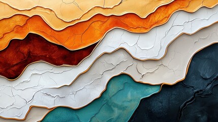 Poster - A vibrant abstract artwork showcasing layered textures and colors, blending warm shades of orange and earthy tones with cool blues and whites.