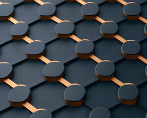 Fototapete - A close-up view of a geometric pattern featuring hexagonal shapes with circular elements and contrasting lines, showcasing modern design and texture.