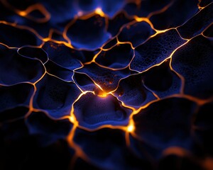 Aufkleber - A mesmerizing abstract image featuring glowing cracks on a dark surface, creating a striking contrast with vibrant golden highlights.