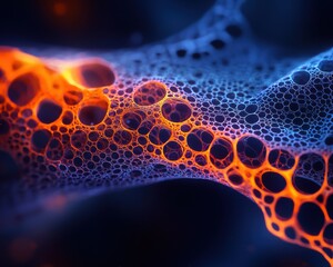 Aufkleber - A vibrant abstract image featuring glowing bubbles in shades of blue and orange, conveying a sense of depth and fluidity.