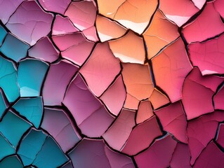 Poster - A vibrant, abstract pattern featuring cracked surfaces in shades of pink, orange, and blue, creating a visually striking texture.