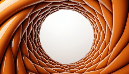 Poster - A circular tunnel with intertwining orange patterns, creating a visually striking and abstract perspective towards a blank center.