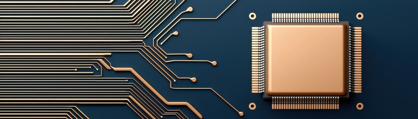 Leinwandbilder - A close-up of a computer microchip with intricate circuit patterns, showcasing technology and innovation in electronic design.