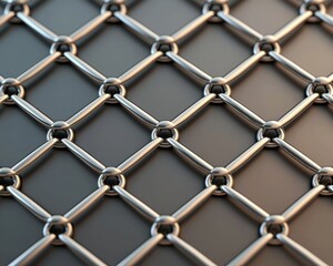 Fototapete - A detailed close-up of a metallic mesh pattern featuring interconnected rings and diamond shapes, showcasing texture and design.
