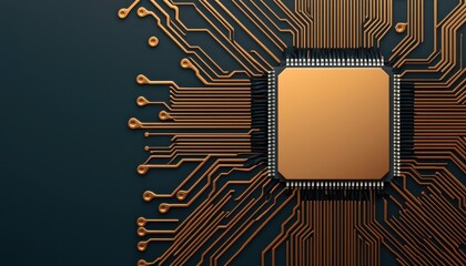 Poster - A close-up image of a microchip with intricate copper circuitry, showcasing modern technology and electronic design.