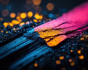 Aufkleber - A vibrant, abstract image showcasing colorful streaks and glittering particles against a dark background.