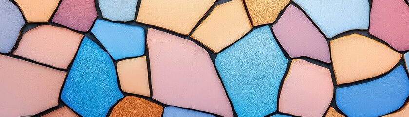 Poster - A vibrant mosaic featuring irregular, colored pieces in shades of blue, pink, and yellow, creating an artistic and textured visual.