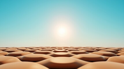 Poster - A minimalistic landscape with a hexagonal pattern under a bright sun against a clear blue sky.