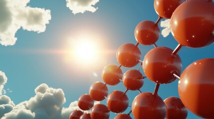 Aufkleber - Abstract representation of molecular structures with vibrant orange spheres against a bright sky, showcasing the beauty of science and nature.