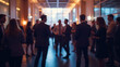 © Muhammad Haris - A vibrant networking event with business professionals engaging in conversation, blurred figures creating a sense of motion and activity