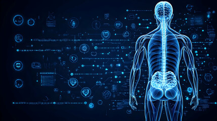 Human anatomy digital rendering with medical data.