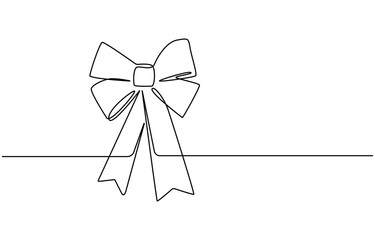 Decorative ribbon bow in continuous line art drawing style. Gift bow-knot black linear design isolated on white background, One continuous line drawing of gift ribbon red bow