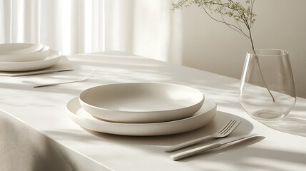 Wall Mural - Minimalist Table Setting With White Dishes And Cutlery