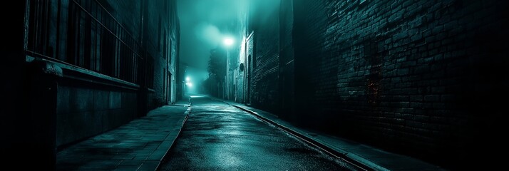 Wall Mural - A dark alleyway with a street light in the middle
