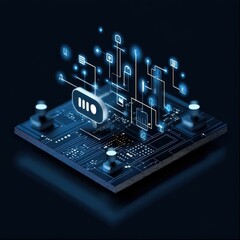 Poster - Futuristic Artificial Intelligence Interface with Circuit Board and Glowing Data Connections for Technology and Innovation Concepts