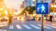© admin_design - Enhance city street safety, blue pedestrian crossing sign guides walkers