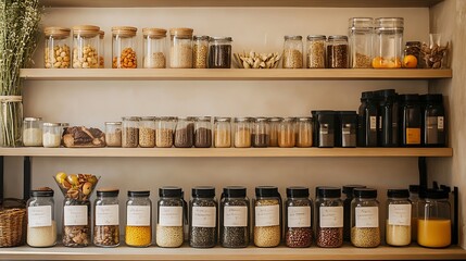 Wall Mural - a natural light setup of grains seeds and fruits in a clean eating display