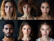 © RaptorWoman - A collage of six diverse individuals showcasing varied hairstyles, expressions, and features on a dark background.