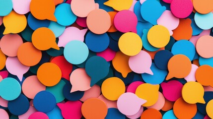 colorful speech bubble shapes scattered on a vibrant surface