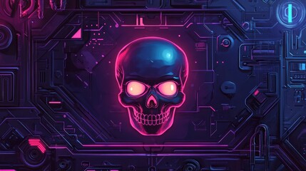 Futuristic glowing digital skull composition background